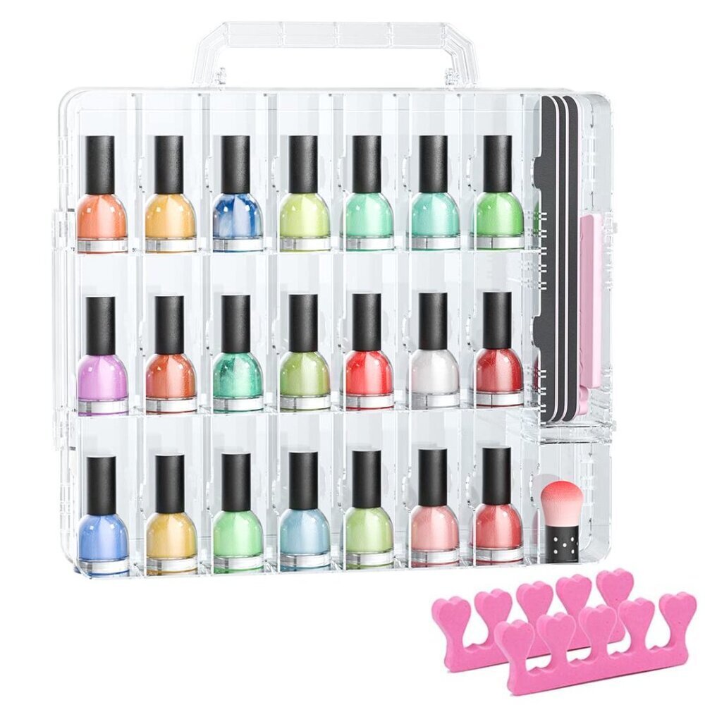 Nail Polish Organizer Case for 48 Bottles, Gel Nail Polish Storage Holder Double